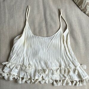 Anine Bing White Tassel Trim Top